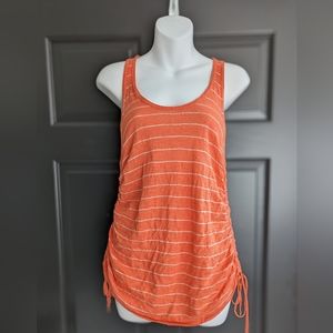 Athleta Womens Size Medium, Tank Top Linen Blend Racerback Orange White Striped